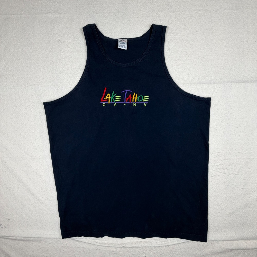 Alstyle Apparel Lake Tahoe Embroidered Tank Top Mens 2XL Black Cotton Sleeveless